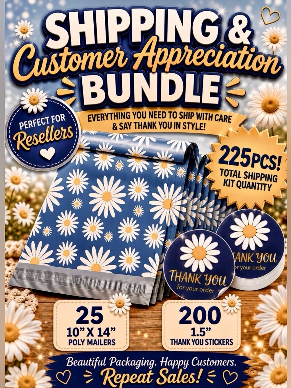 225pc Bundle 25 Poly Mailers & 200 Thank You Stickers